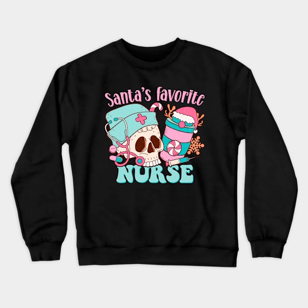 Santa's Favorite Nurse Xmas Funny Cute Skeleton Crewneck Sweatshirt by ThatVibe